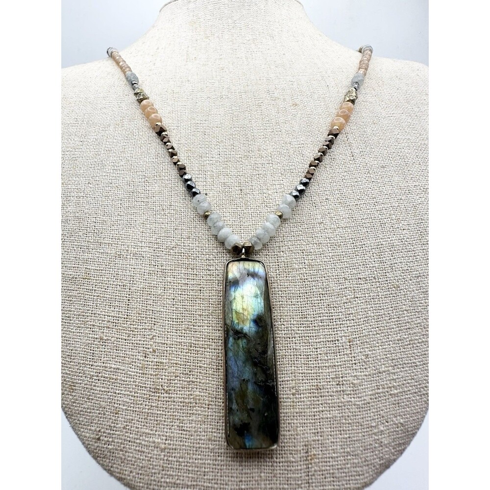 Faceted Bead Labradorite Pendant Necklace 34”